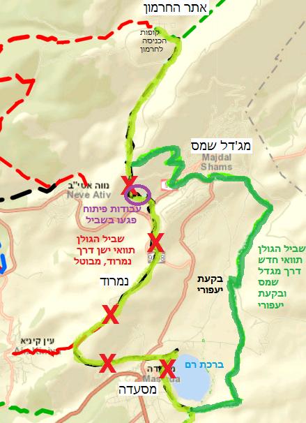 מפת התוואי החדש במקטע מספר 1 בשביל הגולן | קרדיט: החברה להגנת הטבע